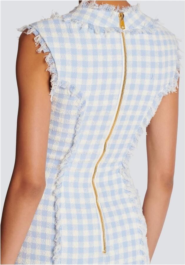 Balmain Lichtblauwe Vichy Tweed Mini Jurk Blue Dames - Foto 3