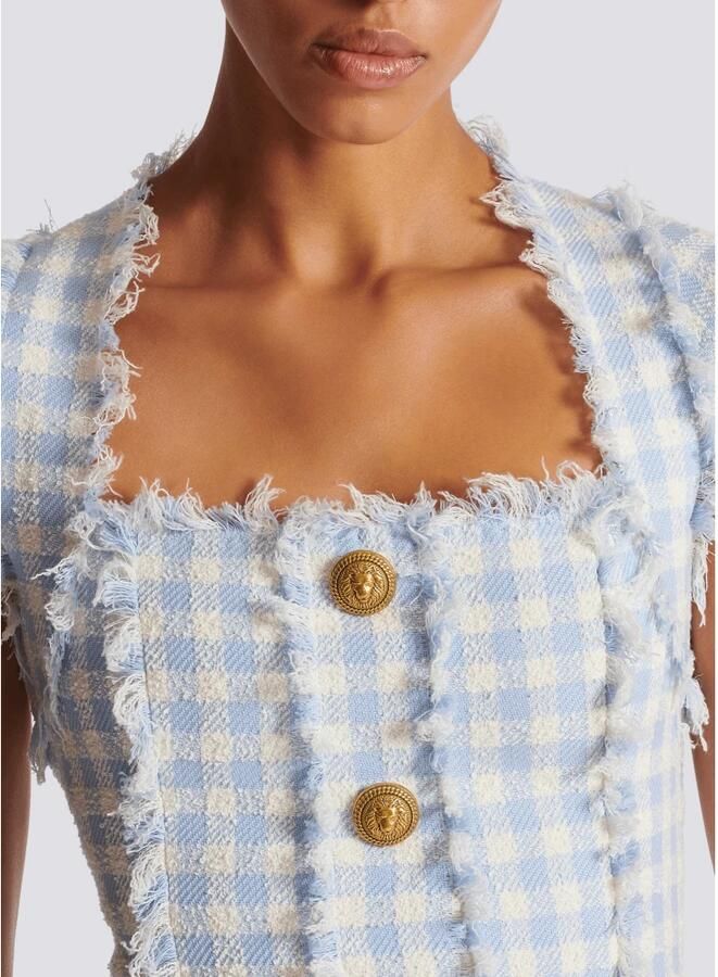 Balmain Lichtblauwe Vichy Tweed Mini Jurk Blue Dames - Foto 2