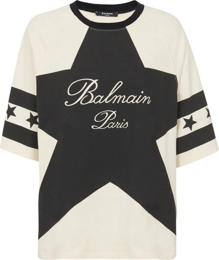 Balmain Beige Two-tone Logo Print T-shirt Beige Dames - Foto 7
