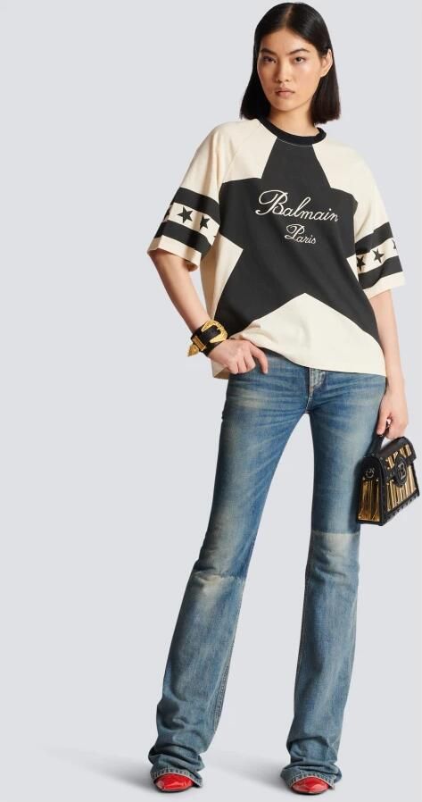 Balmain Beige Two-tone Logo Print T-shirt Beige Dames - Foto 4
