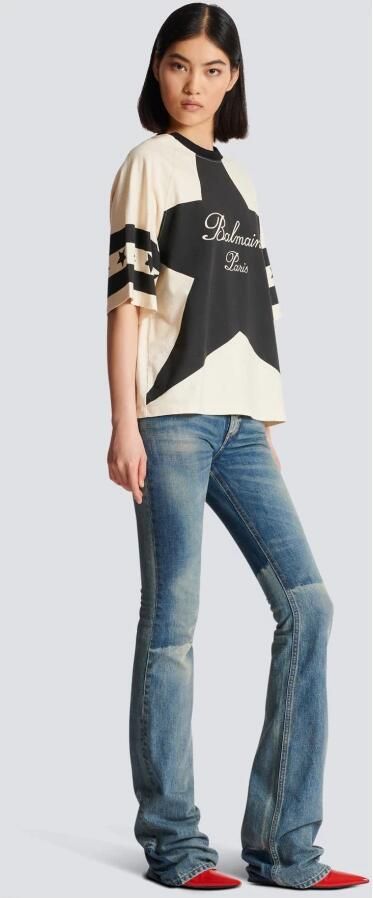 Balmain Beige Two-tone Logo Print T-shirt Beige Dames - Foto 6
