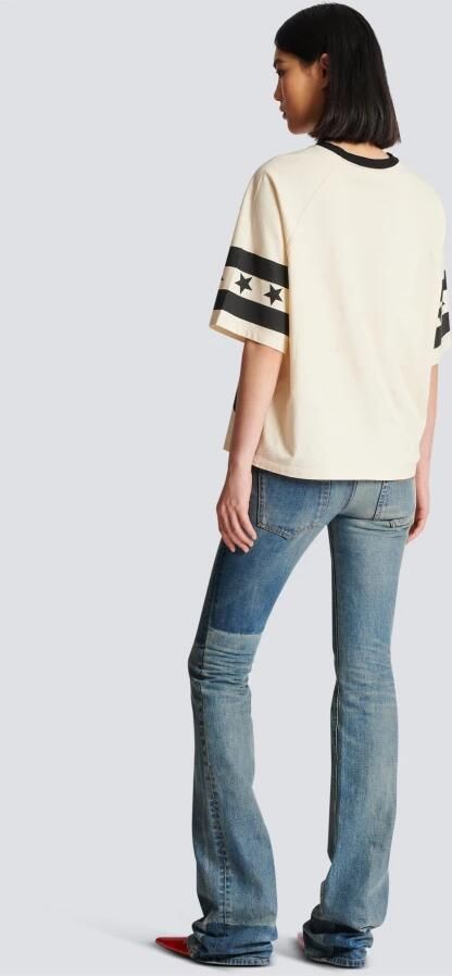 Balmain Beige Two-tone Logo Print T-shirt Beige Dames - Foto 5