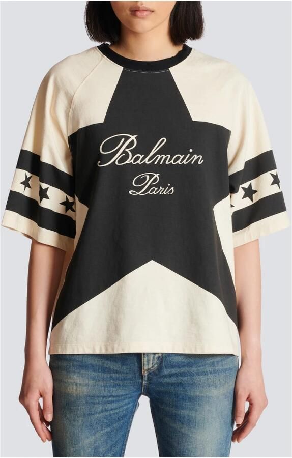 Balmain Beige Two-tone Logo Print T-shirt Beige Dames - Foto 2