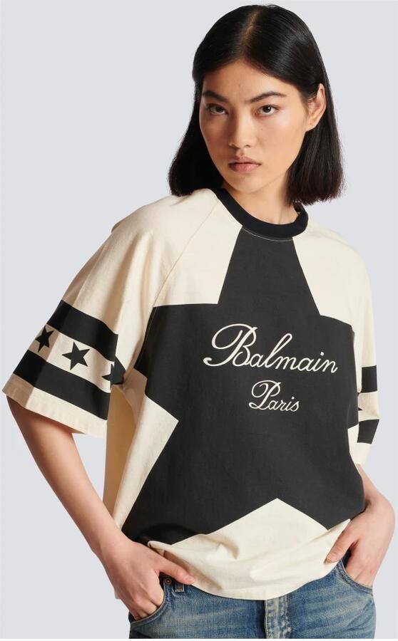 Balmain Beige Two-tone Logo Print T-shirt Beige Dames - Foto 3