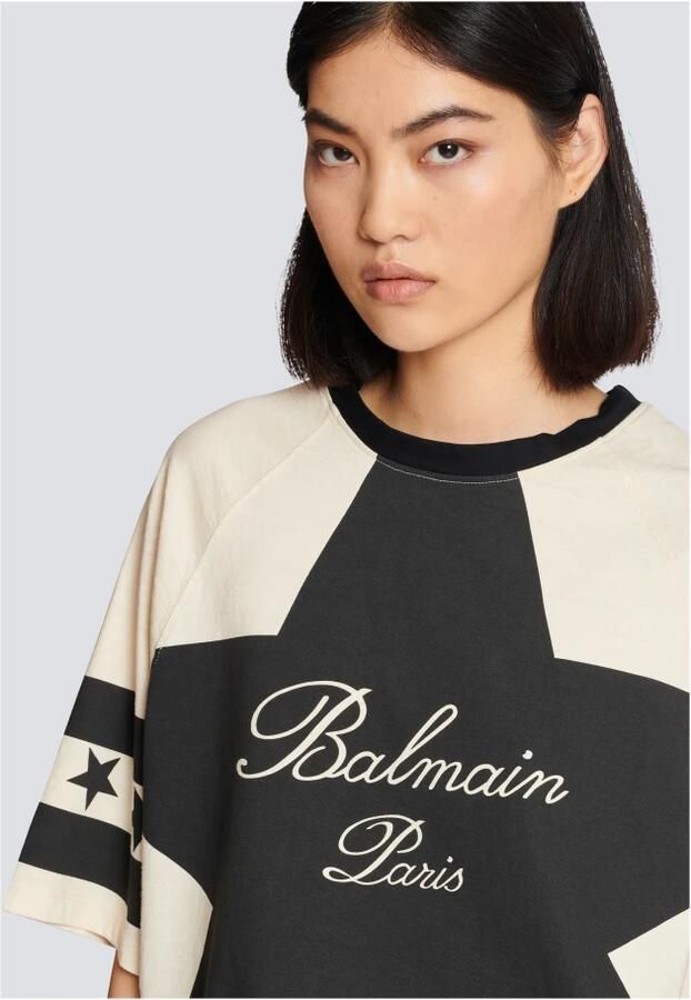 Balmain Beige Two-tone Logo Print T-shirt Beige Dames