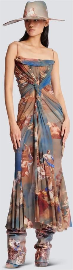 Balmain Hemel bedrukte gedrapeerde tule maxi jurk Multicolor Dames - Foto 5