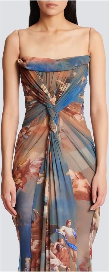 Balmain Hemel bedrukte gedrapeerde tule maxi jurk Multicolor Dames - Foto 3
