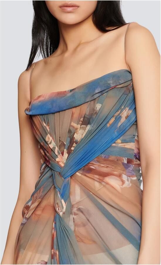 Balmain Hemel bedrukte gedrapeerde tule maxi jurk Multicolor Dames