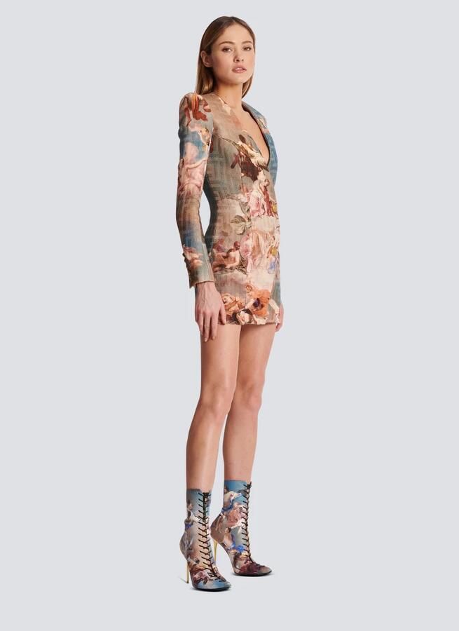 Balmain Hemels bedrukte monogram jacquard wikkeljurk Meerkleurig Dames