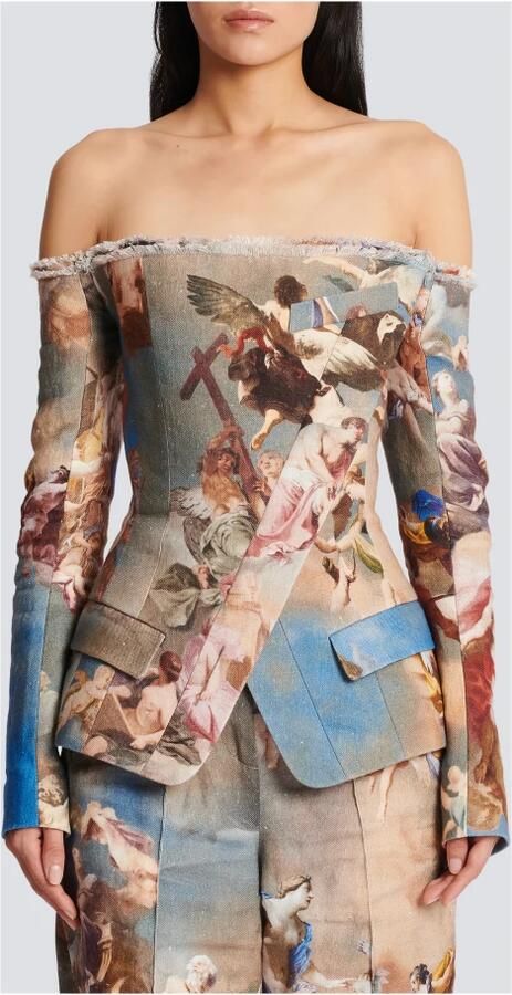 Balmain Sky printed off-the-shoulder canvas jacket Meerkleurig Dames