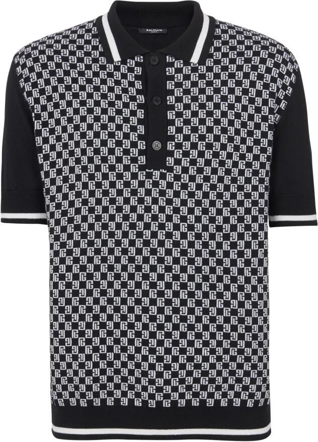 Balmain ini monogram polo shirt Black Heren