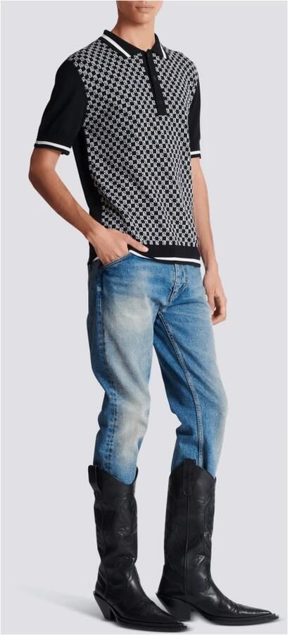 Balmain ini monogram polo shirt Black Heren - Foto 6