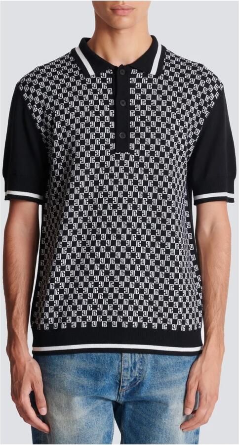 Balmain ini monogram polo shirt Black Heren - Foto 5