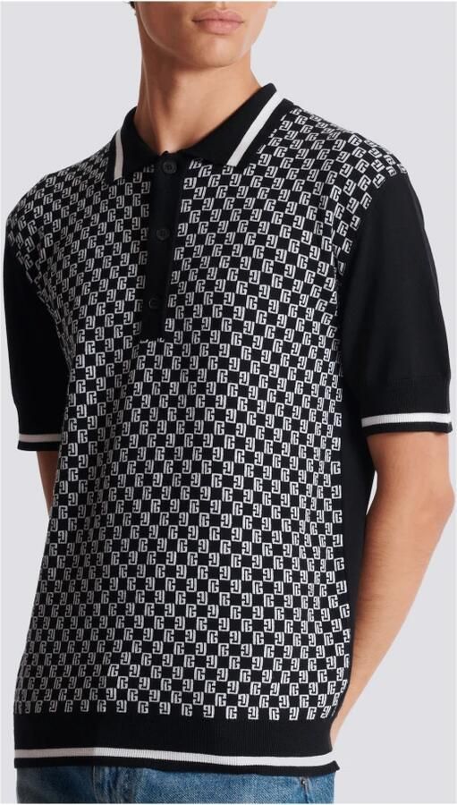 Balmain ini monogram polo shirt Black Heren - Foto 3