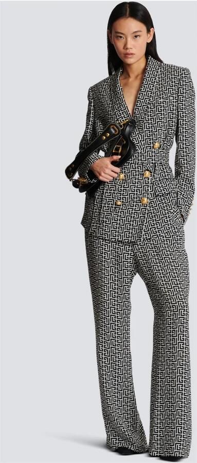 Balmain Monogram printed jacket with shawl collar Zwart Dames - Foto 6