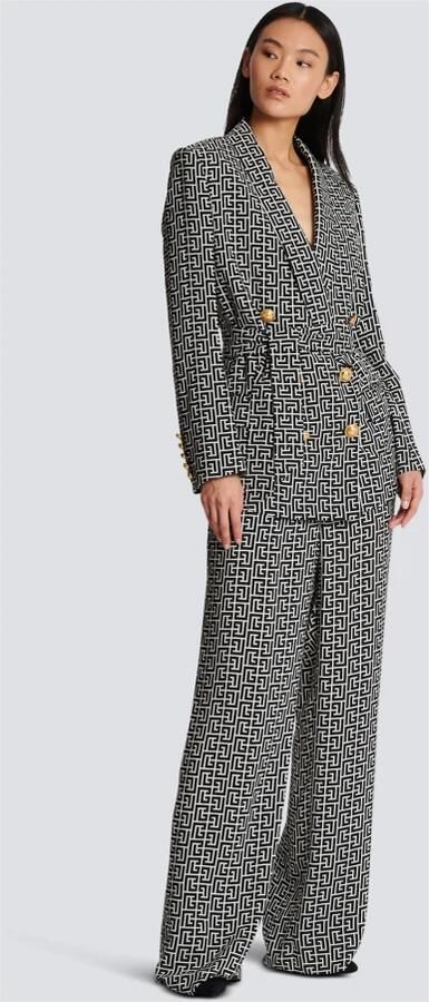 Balmain Monogram printed jacket with shawl collar Zwart Dames - Foto 4