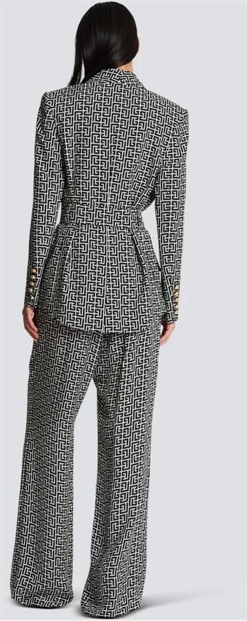 Balmain Monogram printed jacket with shawl collar Zwart Dames - Foto 5