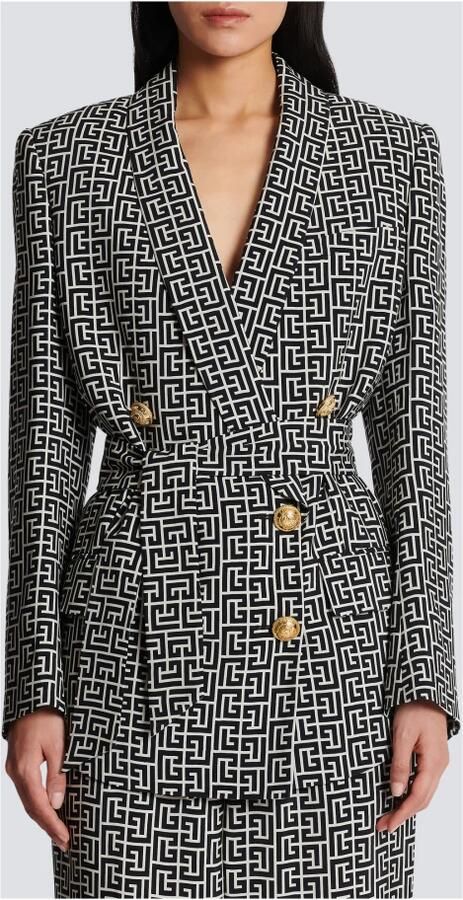 Balmain Monogram printed jacket with shawl collar Zwart Dames - Foto 3