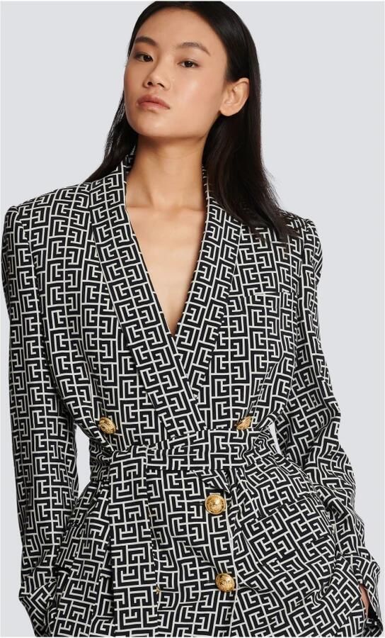 Balmain Monogram printed jacket with shawl collar Zwart Dames - Foto 2