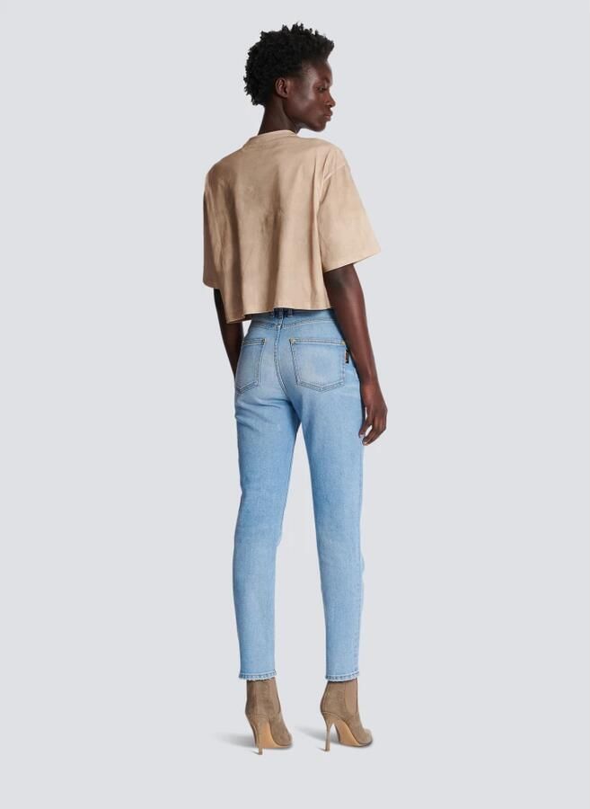 Balmain Faded denim slim fit jeans Blauw Dames