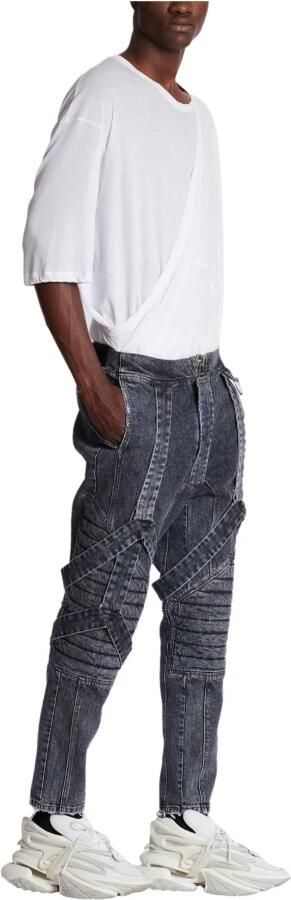 Balmain Katoenen slim-fit jeans met bandjes Black Heren - Foto 9