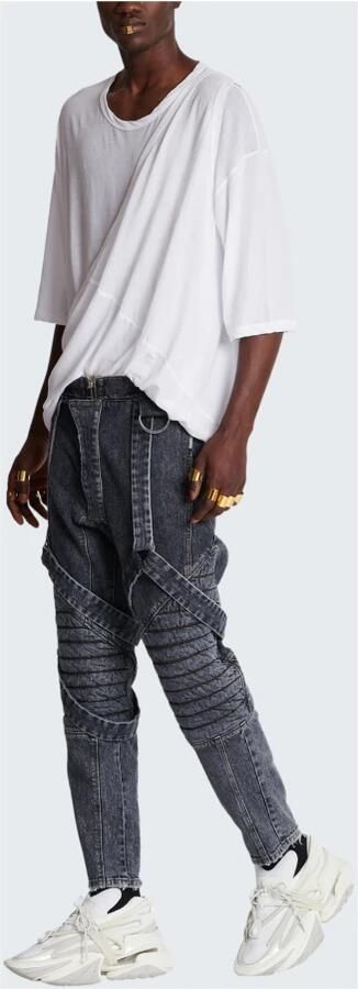 Balmain Katoenen slim-fit jeans met bandjes Black Heren - Foto 7