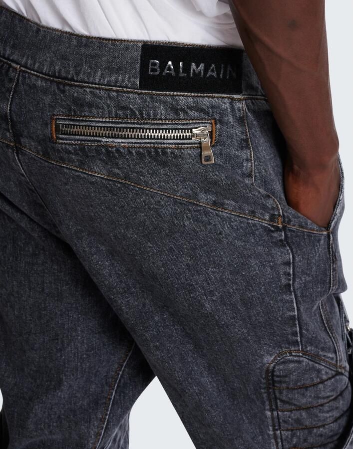 Balmain Katoenen slim-fit jeans met bandjes Black Heren - Foto 2