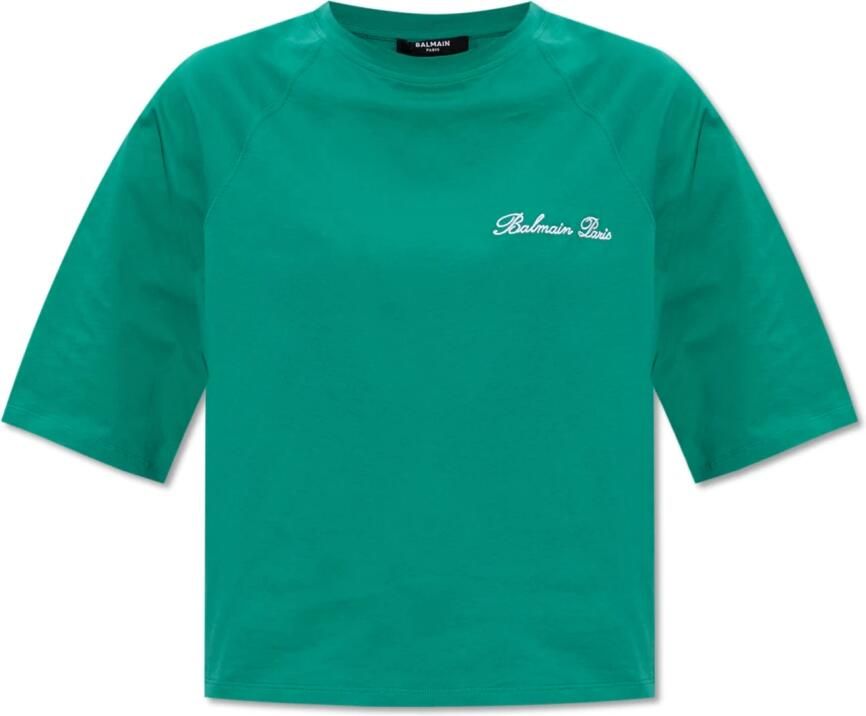 Balmain Cropped Signature T-shirt Blue Dames
