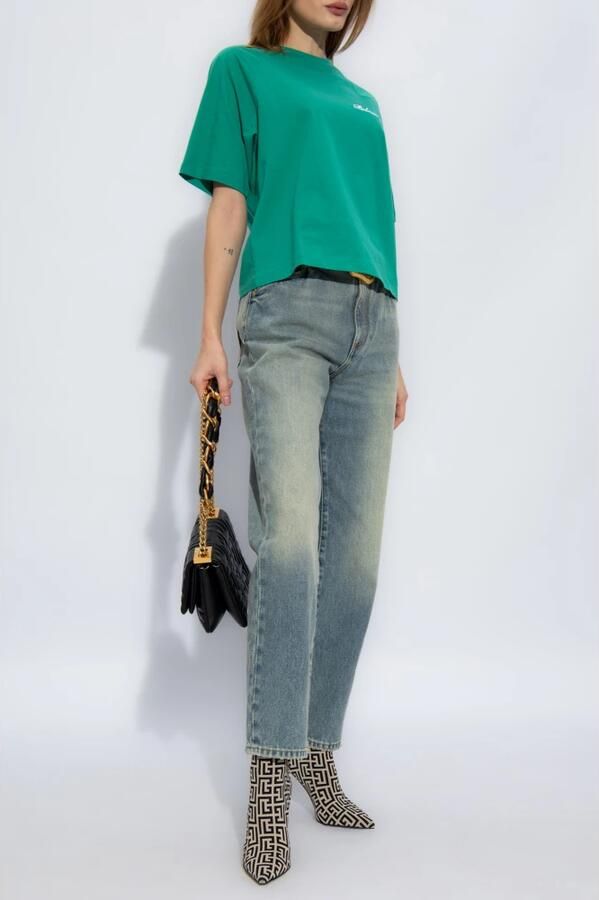 Balmain Cropped Signature T-shirt Blue Dames - Foto 3