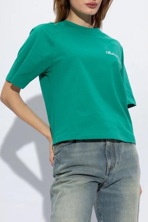 Balmain Cropped Signature T-shirt Blue Dames - Foto 4