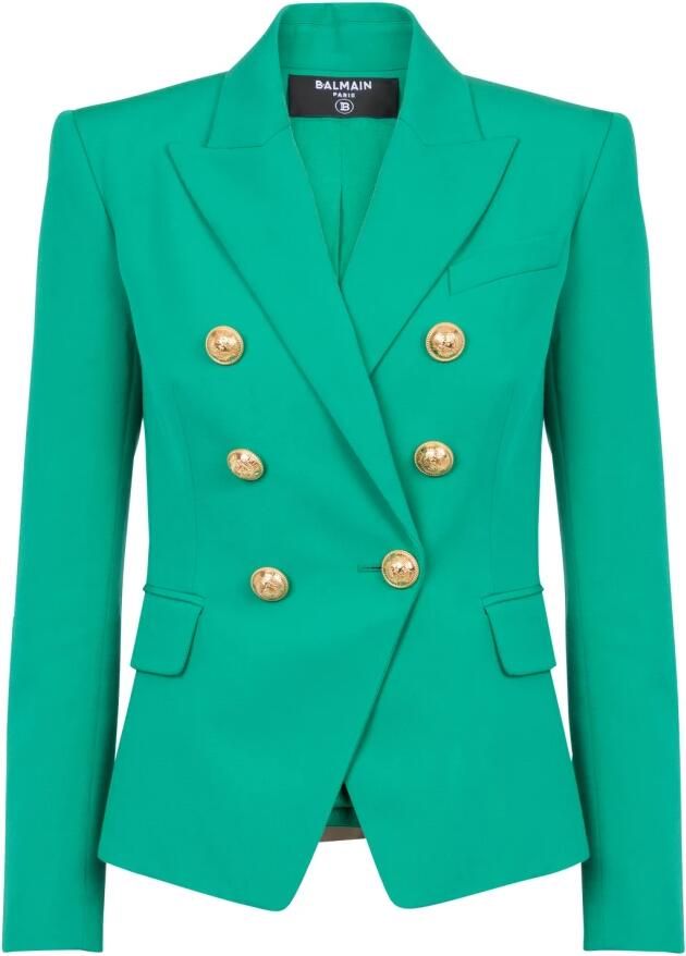 Balmain Groene Wollen Blazer Gouden Knopen Green Dames