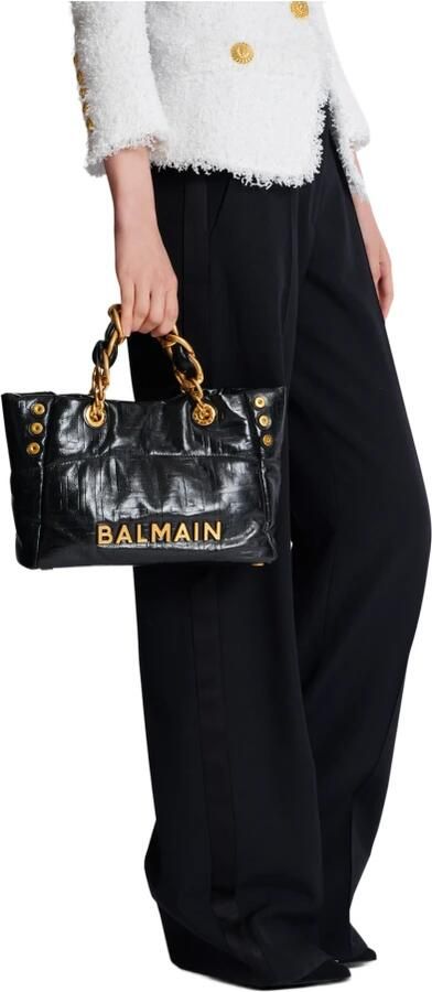 Balmain Kleine 1945 Zachte tote tas in gebarsten kalfsleer Black Dames - Foto 8