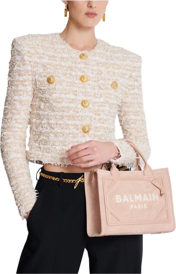 Balmain Totes & shoppers B-Army Small Shopper Bag Leather Pink in roze - Foto 4