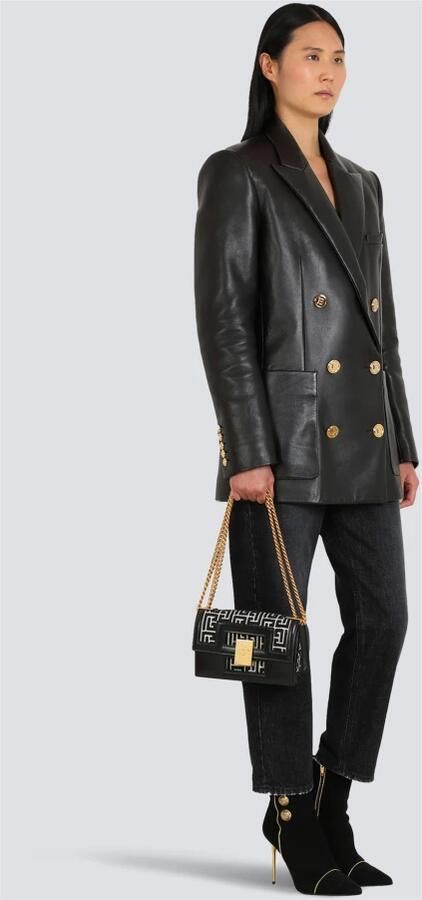 Balmain Kleine tweekleurige jacquard 1945 Heritage tas Black Dames - Foto 7
