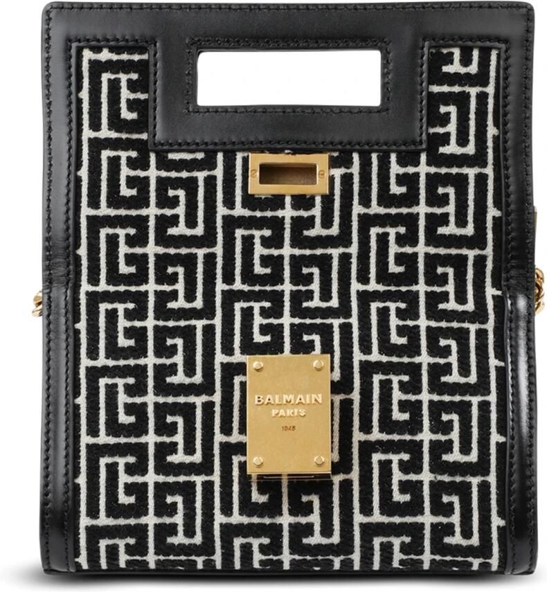 Balmain Kleine tweekleurige jacquard 1945 Heritage tas Black Dames - Foto 4
