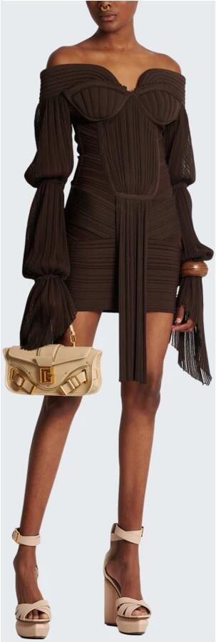Balmain Korte gedrapeerde jurk van geplooide jersey Brown Dames - Foto 7