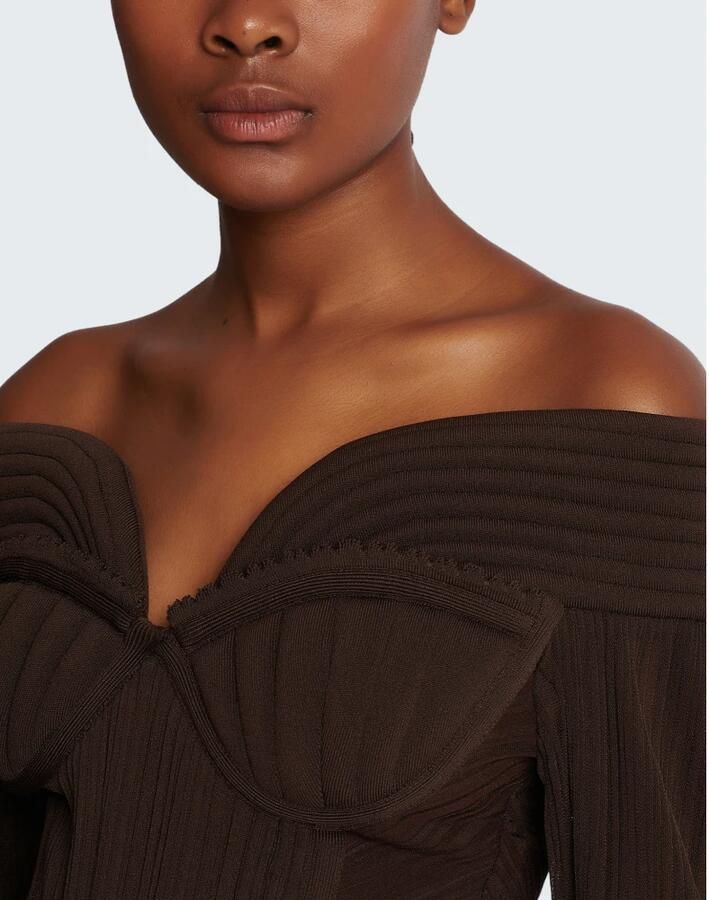 Balmain Korte gedrapeerde jurk van geplooide jersey Brown Dames