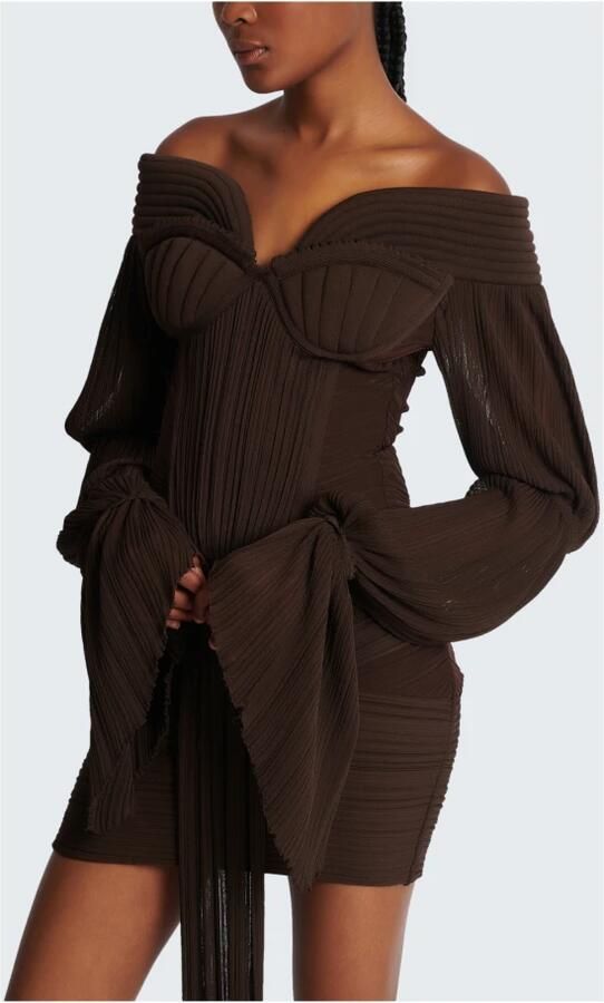 Balmain Korte gedrapeerde jurk van geplooide jersey Brown Dames - Foto 4