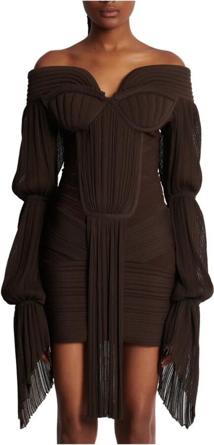 Balmain Korte gedrapeerde jurk van geplooide jersey Brown Dames - Foto 6