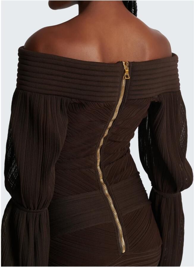 Balmain Korte gedrapeerde jurk van geplooide jersey Brown Dames - Foto 2