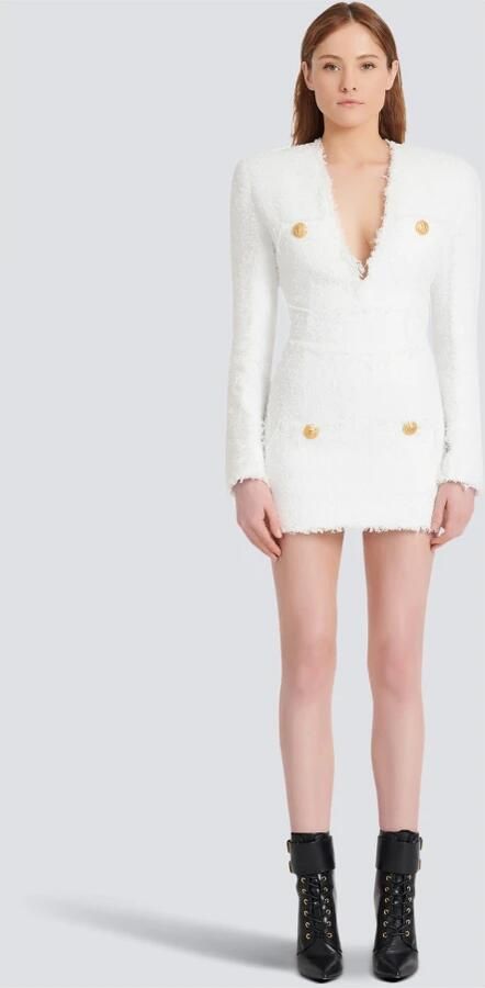 Balmain Robe courte en tweed Wit Dames - Foto 3