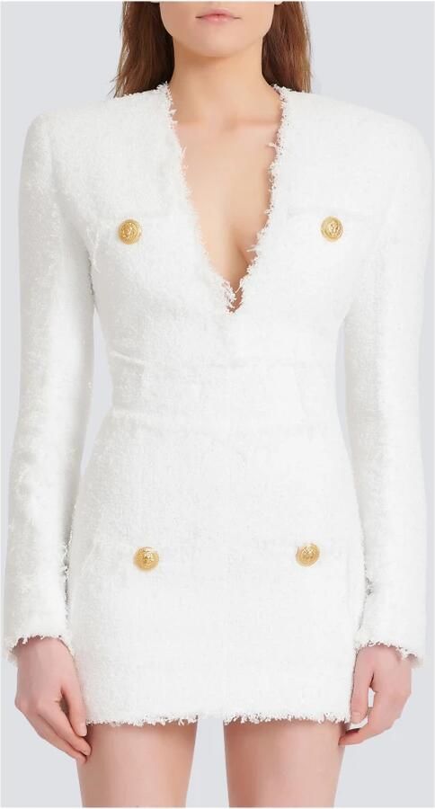 Balmain Robe courte en tweed Wit Dames - Foto 2