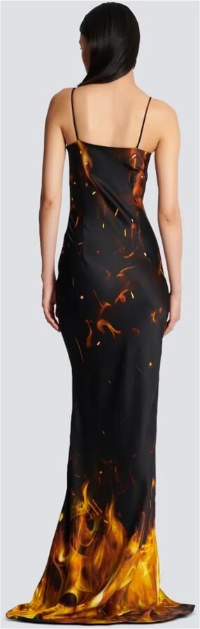 Balmain Lange satijnen jurk met print Fire Orange Dames - Foto 5