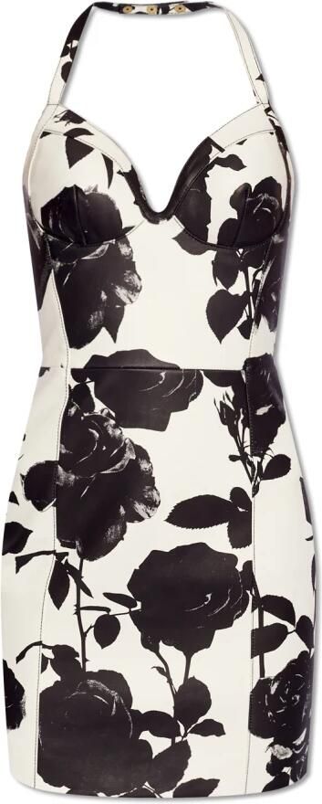 Balmain Zwart en wit rozen leren halternek jurk Multicolor Dames