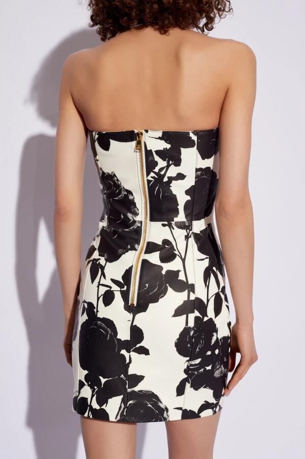 Balmain Zwart en wit rozen leren halternek jurk Multicolor Dames - Foto 5