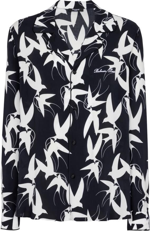 Balmain Losse shirt met zwaluwprint Black Heren