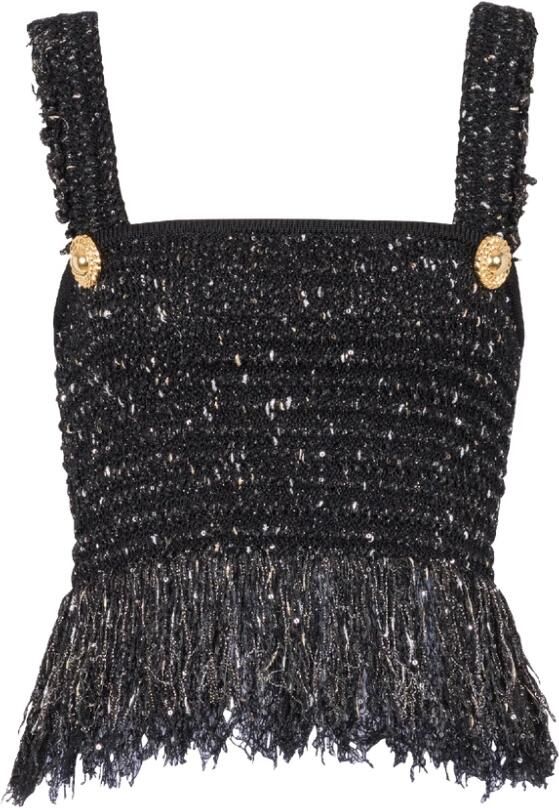 Balmain Lurex tweed schouderband top Black Dames