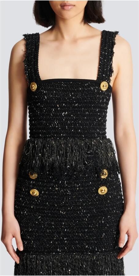 Balmain Lurex tweed schouderband top Black Dames - Foto 4