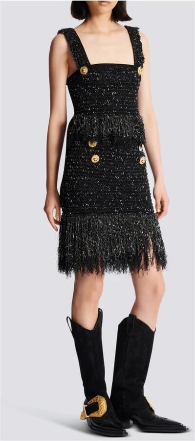 Balmain Lurex tweed schouderband top Black Dames - Foto 7