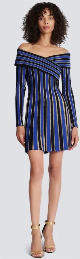 Balmain Robe en maille rayée métallisée Blauw Dames - Foto 6